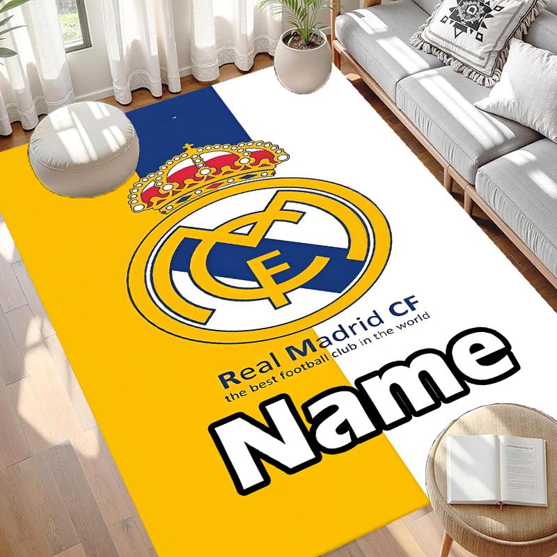 Custom Name Personalized Real Madrid Print Carpet, Versatile Home Decor Rug, for Playroom, Apartment, Balcony, Entryway, Hallway Gift