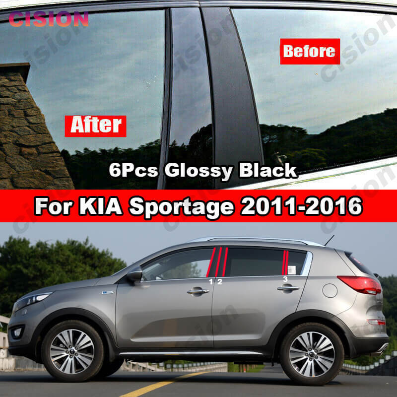 Для KIA Sportage 2011-2016 Зеркальный Эффект Накладка на Стойку Кузова BC Pillar Покрытие Дверной Стойки Черный Углеродное Волокно Поликарбонат Наклейка