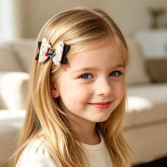 Glitter Bow Hair Clips for Girls Back to School Girls, Double Layer Artificial Leather Lightweight Bows Pin, Accessories with Secure Grip Design