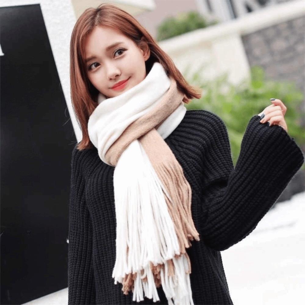 Korean Style Long Wool Tassel Scarf Thickened Winter Neckerchief Women Cashmere Scarf Women/Male