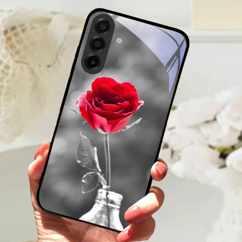 Чехол для Samsung Galaxy S25FE Модный Чехол-бампер с изображением Льва и Цветов из Закаленного Стекла Ударопрочный Защита Камеры для Galaxy S25 S 25 FE