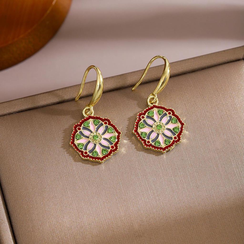 Винтажные серьги-ромбы в геометрическом стиле «Сад Моне»: Роскошный дизайн в китайском стиле