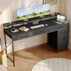 Игровой стол 55' с 6 ящиками, светодиодной подсветкой, Type-C, розетками, подставкой для монитора, черный