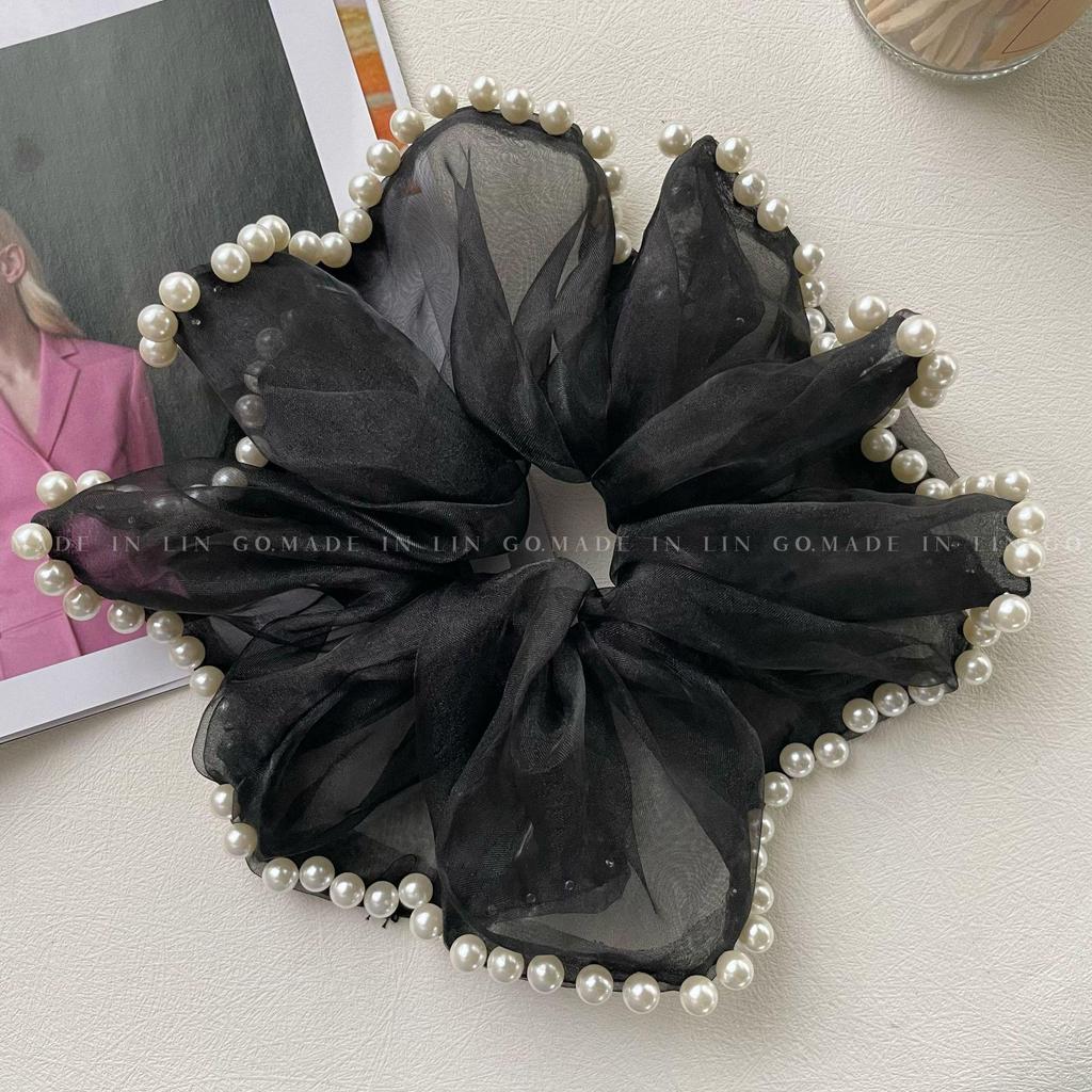 Pearl Mesh Hair Ring & Headband Set for Women - 2024 Trendy High Ponytail Accessories