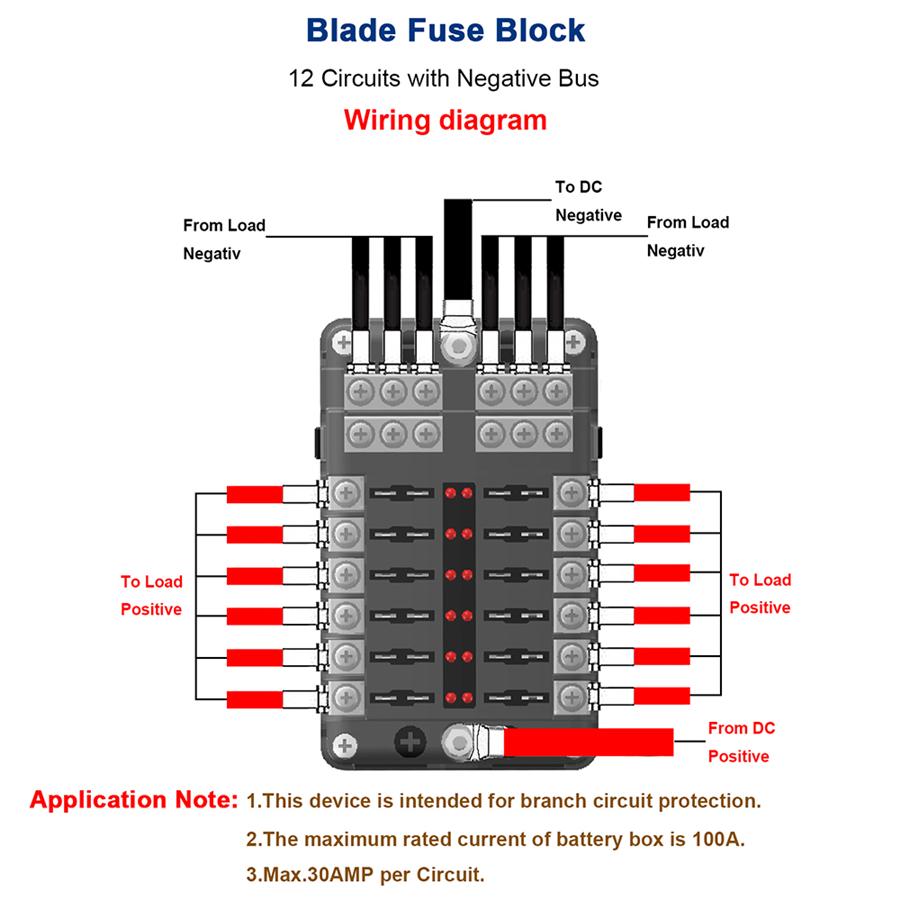12-Way Blade Fuse Box Holder W/ LED Indicator