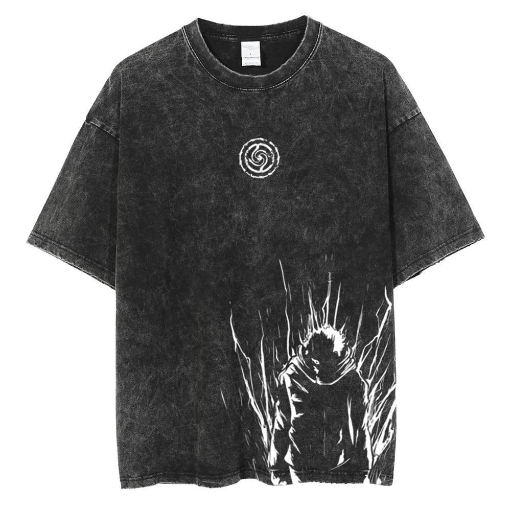 Anime Jujutsu Kaisen Gojo Satoru Printed Washed T-shirt Men Classic Cotton Tshirts Vintage Casual T Shirt Harajuku Male Tops