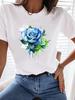 (Asian Size) Tee Top Watercolor Flower T Shirt Woman Print Fashion Female Short Sleeve Women Clothing Graphic T-shirts