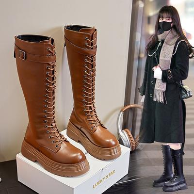 Женские рыцарские сапоги осень и зима новые женские ковбойские сапоги повседневные универсальные длинные сапоги на толстой подошве высокие сапоги