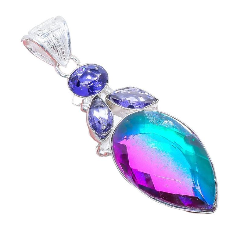 Bi-Color Tourmaline, Tanzanite 925 Sterling Silver Jewelry Pendant 2.5" AH-3299