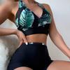 Женское сексуальное бикини с принтом листьев 2024, купальник с эффектом пуш-ап, женский летний комплект бикини, бразильское бикини, пляжная одежда, купальный костюм