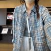 Синяя клетчатая хлопковая рубашка с длинными рукавами, женская куртка весна-осень, новый взрывной топ раннего осеннего темперамента