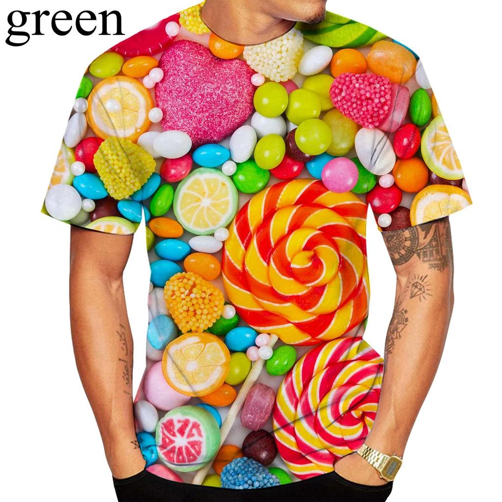 Fashion Candy Pattern Casual 3D Print Round Neck Short Sleeve Men's T-shirts