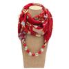 Beads Pendant Floral Print Necklace Scarf Simple Ethnic Style Vintage Chiffon Scarf for Home