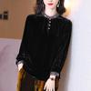 Velvet Blouse Women's Autumn Fashion Black Ethnic Style Chinese Retro Temperament Shirt