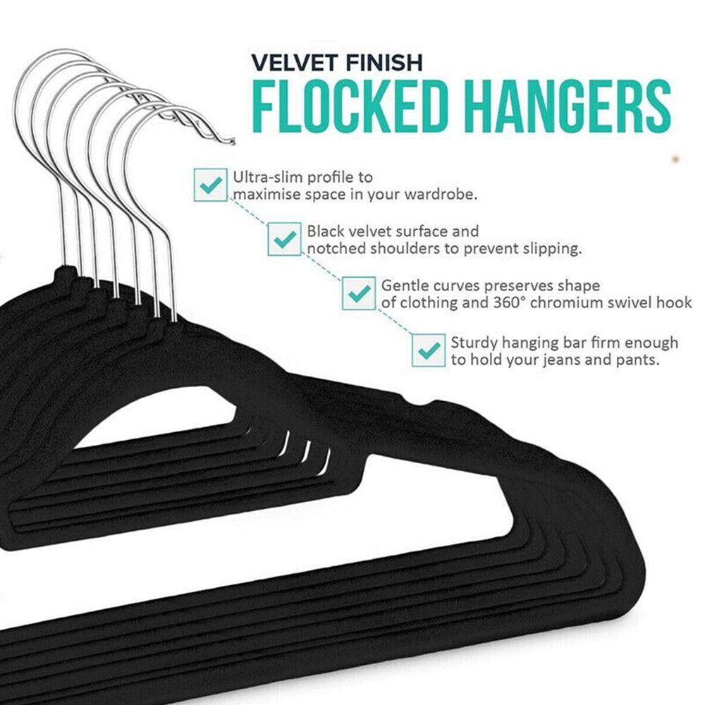 5PCS Black Dress Rack Non-slip Flocked Clothes Hangers Adult Hanger Coat Holder Velvet Hangers