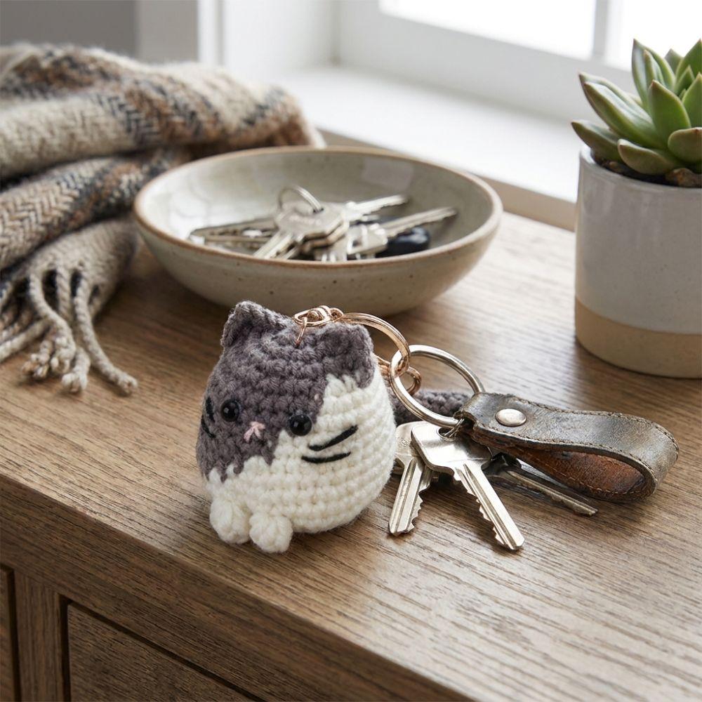 Cartoon Crochet Cat Keychain Handmade Knitted Animal Key Ring Cat Plush Keychain Gift Giving