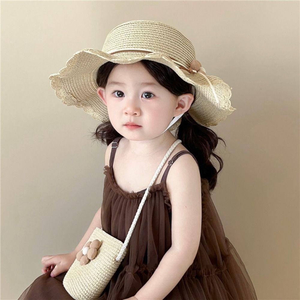 Korean Style Floral Straw Hat Spring Summer Baby Sun Hat Trendy Children Straw Hats  for Kids