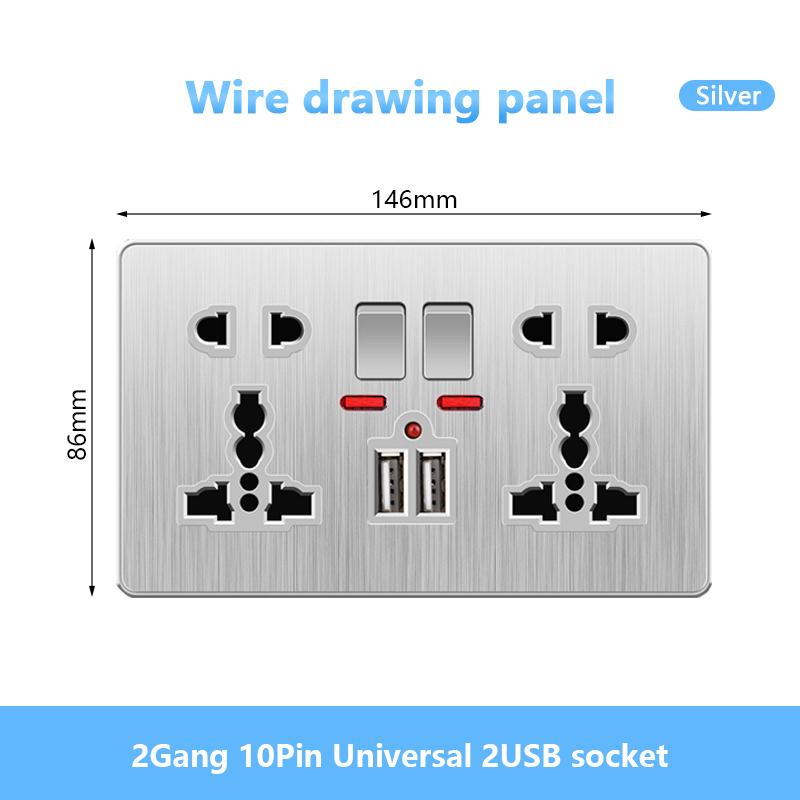 Универсальная 5-контактная розетка, стандартная британская настенная розетка USB на 13 А, 3-контактная электрическая розетка 220 В со светодиодным индикатором