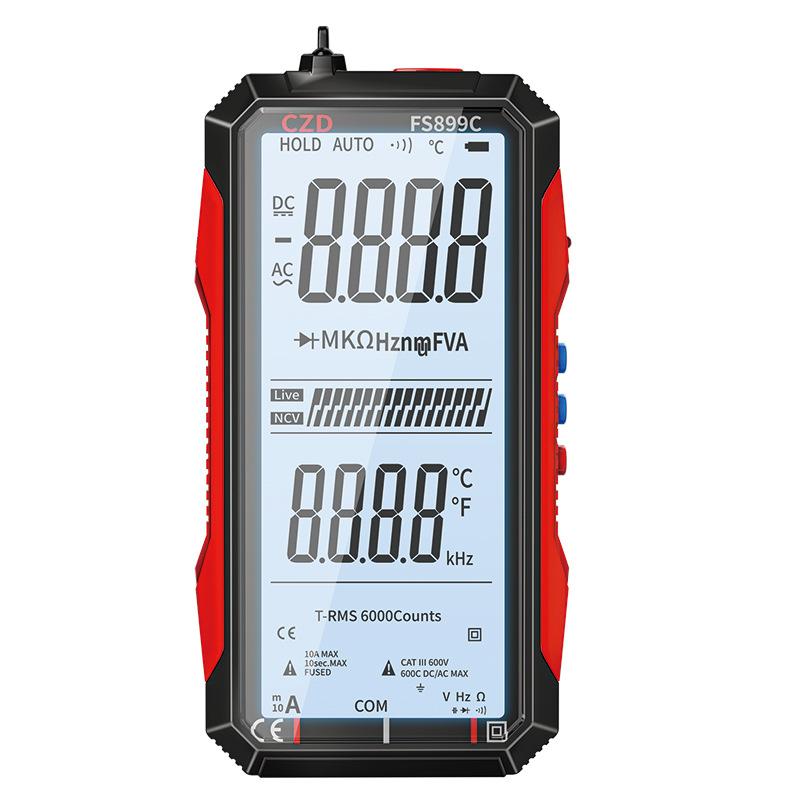 FS899C/FS899L Rechargeable Digital Multimeter 4.8 Inch Screen 6000 Counts Smart Auto Ranging Capacitance Ohm Hz Diode Tester