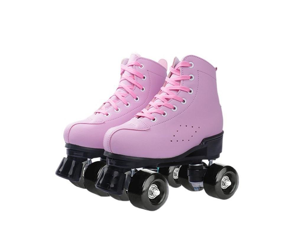 Adult Men's and Women's Double Rows of Leather Models Green Skates Four Roller Skates Pink Purple Flash Wheel Double Rows of Roller Skates
