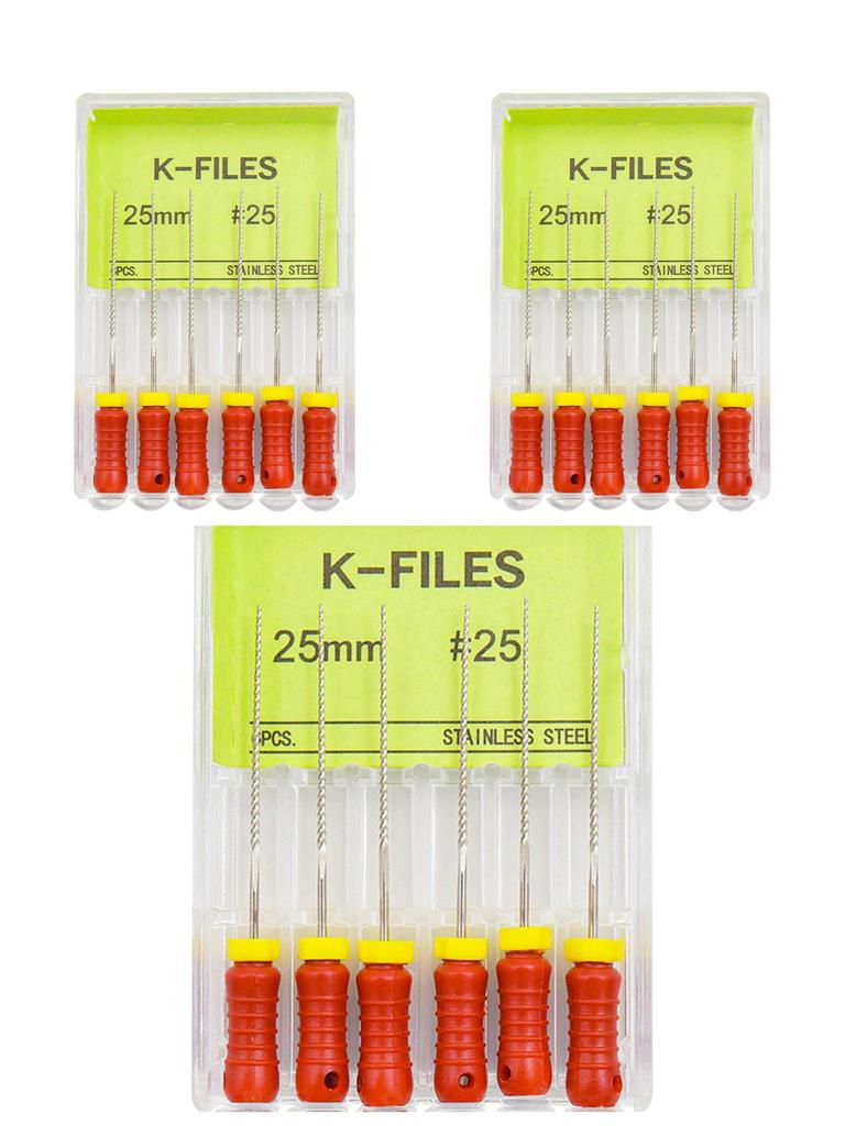 3boxes,6Pcs/Box Dental K Files 21mm/25mm Hand Use Files Stainless Steel Root Canal Files Dentistry Endodontic Instruments