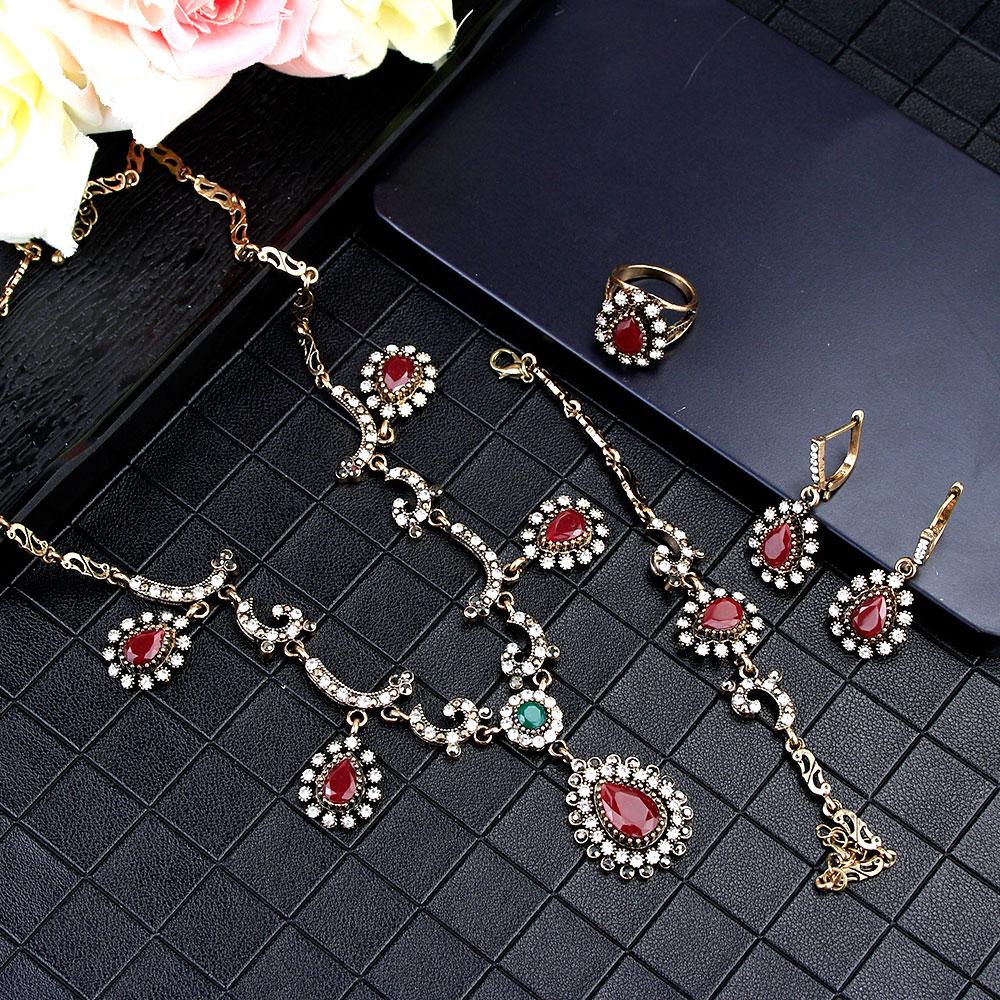 Наборы свадебных украшений в богемном стиле для женщин, серьги античного золотого цвета, браслет, кольцо, ожерелье, полный кристалл, подарок невесты