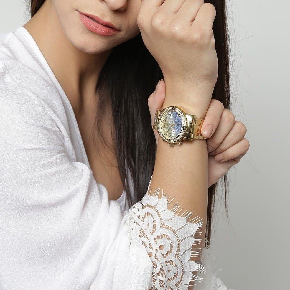 Guess W0774L2 Аналоговые кварцевые женские часы из стали и золота