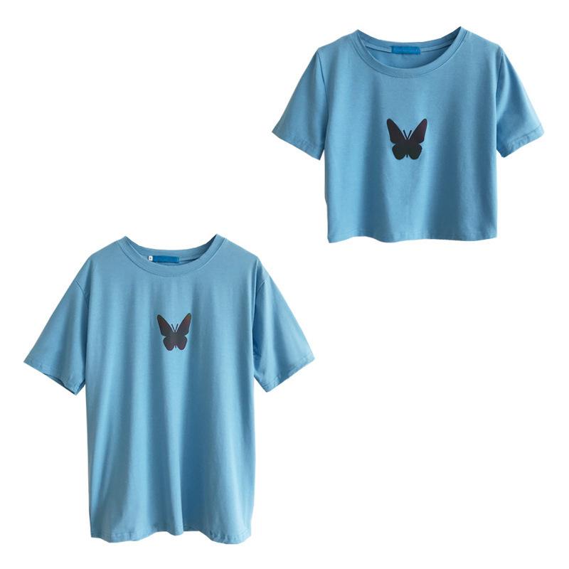 New Summer Internet Celebrity Couple Outfit Reflective Butterfly Short-sleeved T-shirt for Women Short Student Top