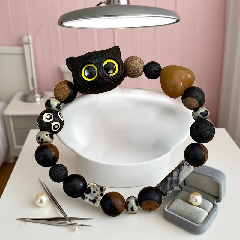 1PC New Cute Little Black Cat Bracelet For Women Men Fashion Funny Cartoon Animal Beaded Bracelet Trendy Couple Friend Gifts