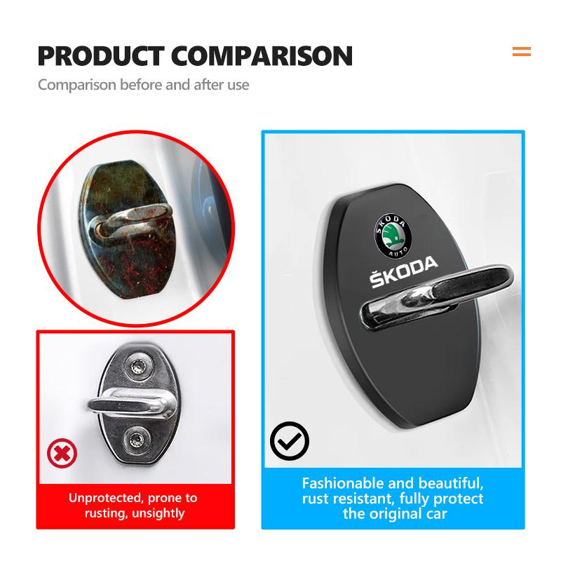 AAAJF1 4Pcs Zinc Alloy Car Door Lock Buckle Protective Covers For Skoda S Kodiaq Octavia 2 3 Yeti Karoq Rapid Fabia VII VRS