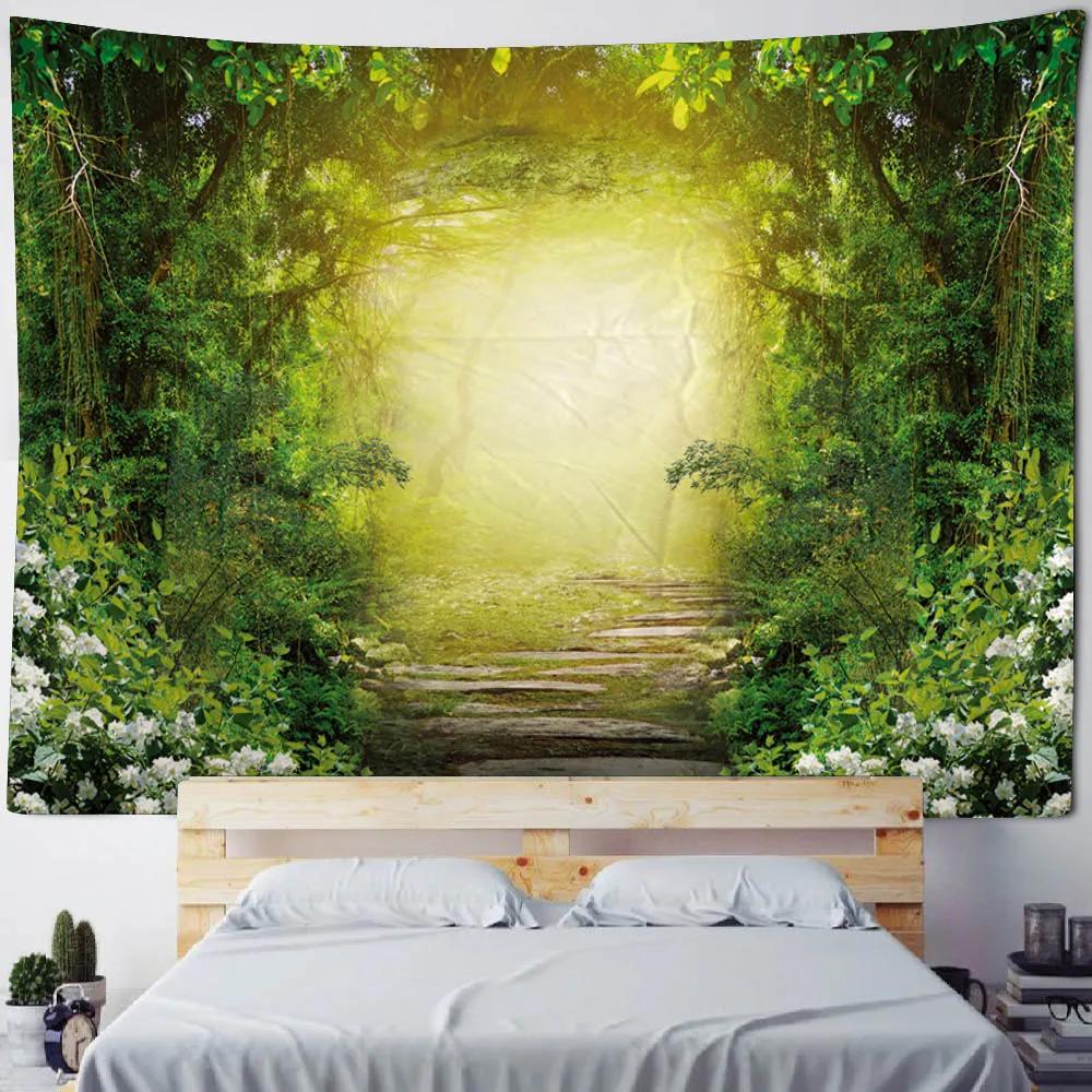 Firefly Forest Dreamy Landscape Tapestry Hippie Starry Sky Wall Hanging Cloth Aesthetic Home Art Decoration Poster