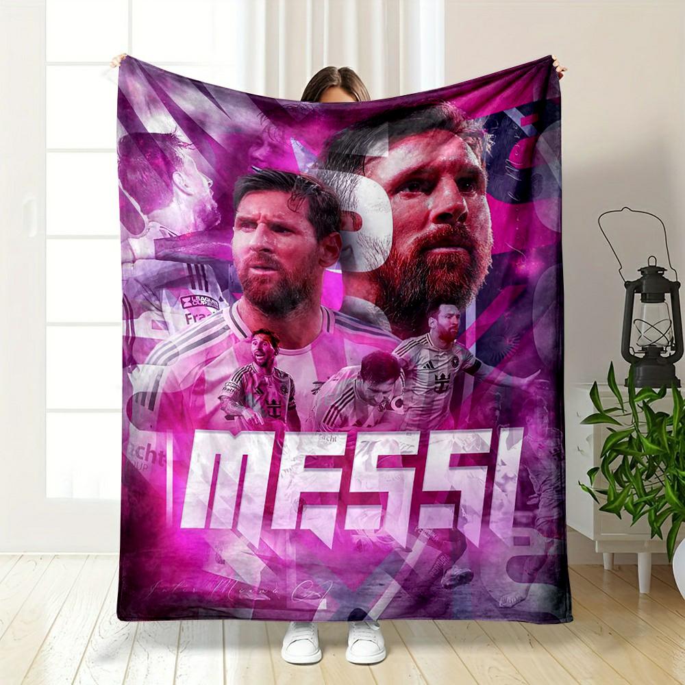 "Bright Pink Messi Collage Sports Design Warm blanket" Flannel blanket for bedroom, living room, sofa, and nap.