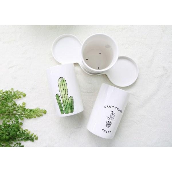 Happy Life Cactus Cutlery Holder (3 Pieces), Mixed Colors, 1 Set, Korean Popular Tableware