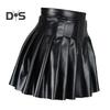 Женская плиссированная юбка из искусственной кожи с высокой талией, свободный подол, однотонная клубная одежда, юбка для вечеринок и танцев, мини-юбка длиной выше колена