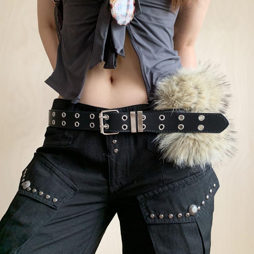 Rivet Leather Fur Belt Faux Fur Y2K Waistband Vintage Furry Waistband  Dress Decoration