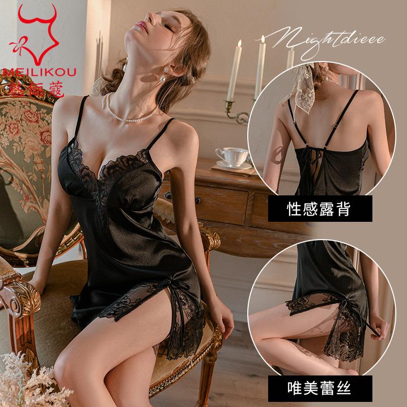 Sex underwear ice silk thin lace careful machine suspender chest pad sexy suspender skirt home