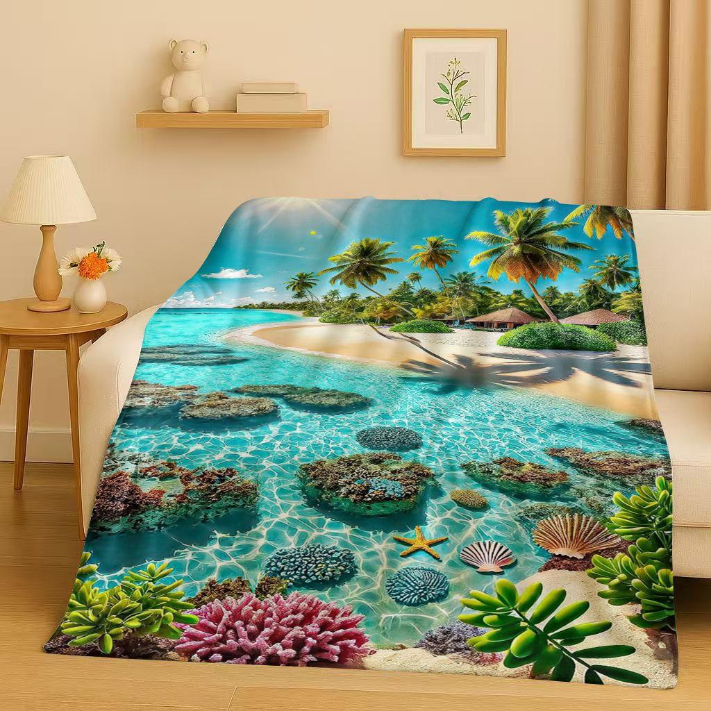 3D Красивый Природный Пейзаж Море Небо Дерево Фланелевое Одеяло, Ультра Мягкий Теплый Плюшевый Плед для Дома Спальни Кровати Дивана, Подарок для Детей