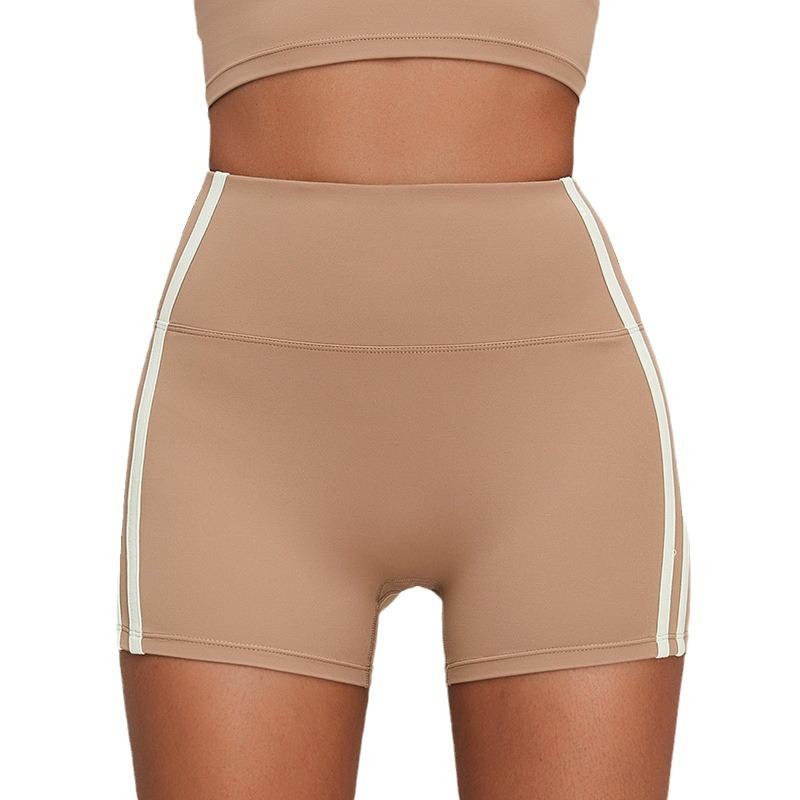 Европейские и американские шорты для йоги с высокой талией для упражнений, поднимающие бедра, дышащие, быстросохнущие шорты контрастного цвета для бега и фитнеса.