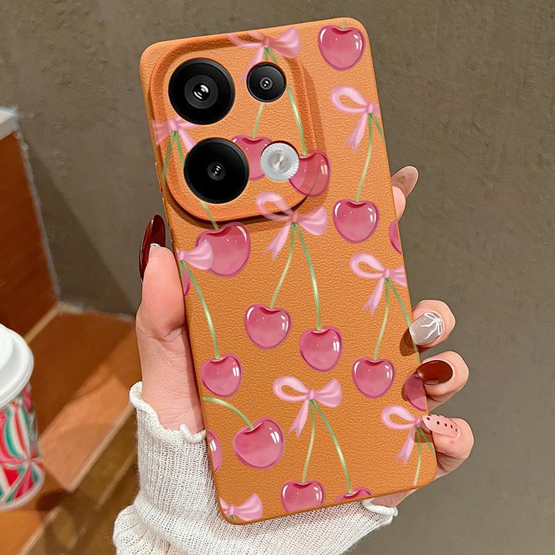 Чехол с узором из кристальных вишен и бантов для Xiaomi Redmi Note 14 13 Pro 5G 12 11 Funda Xiaomi 14T 13T 11T Pro Силиконовый чехол с кожаной текстурой