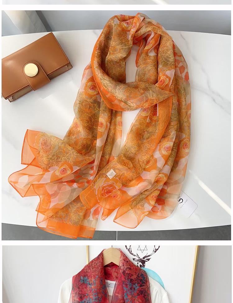 Women's Long Printed Silk Scarf - Ultra-Thin, All-Season, Middle-Aged Mother Style