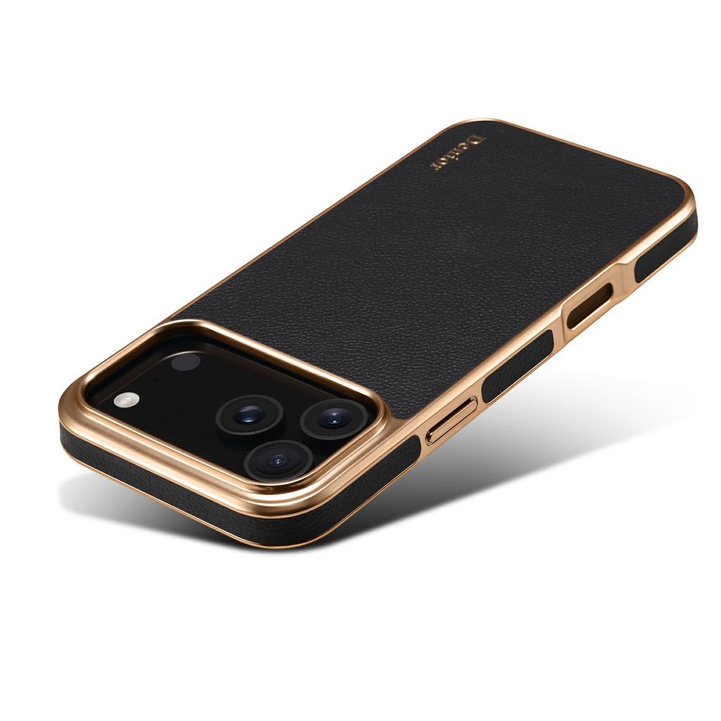 DENIOR Чехол для iPhone 17 Pro Покрытие из натуральной коровьей кожи PC+TPU Гальваническое покрытие Чехол для телефона