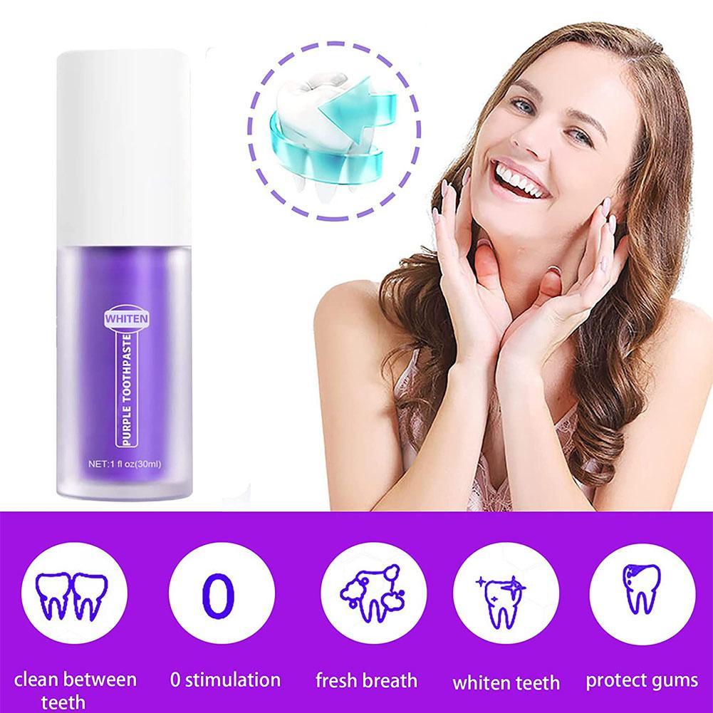 V34 Purple Toothpaste Remove Plaque Smoke Stains Removal Odor Oral Refreshing Brightening Whitening Teeth Oral Cleaning
