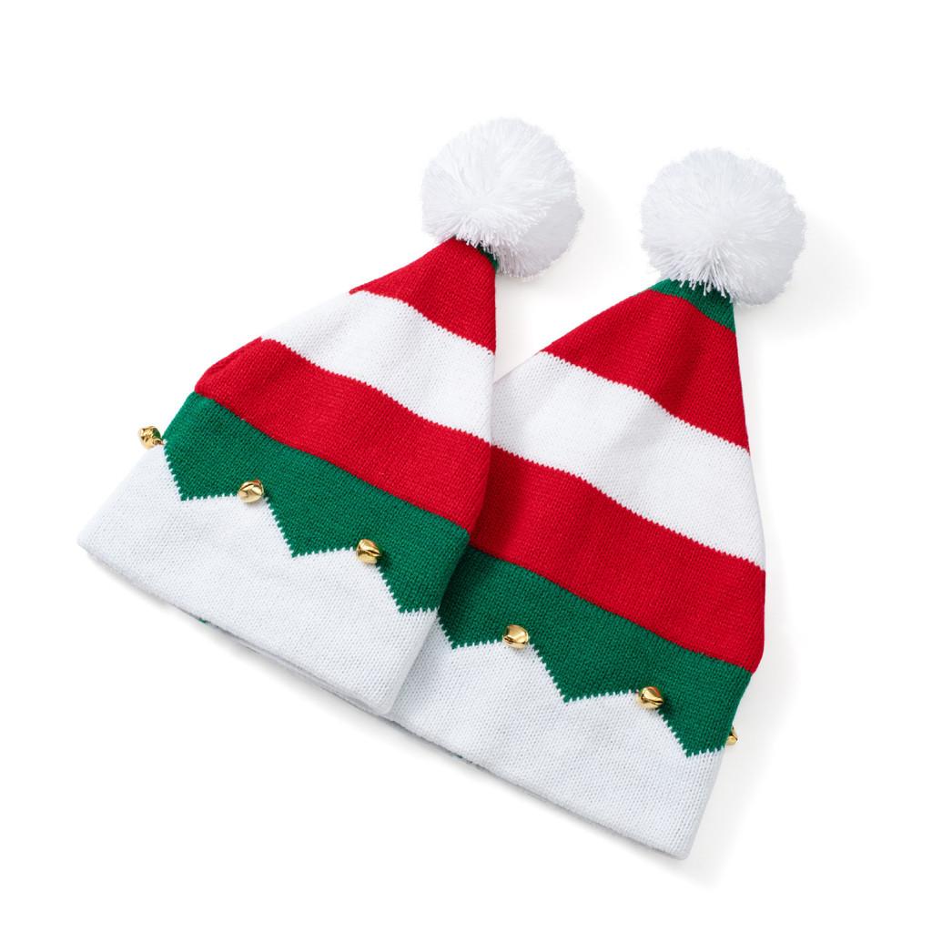 Christmas Adult And Children Striped Knitted Hat With Bell Decoration For Seasonal Gift Giving
