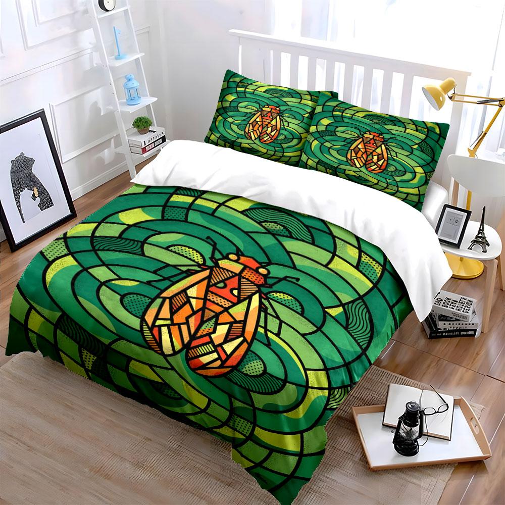 Geometric insect stained glass. Bedding sets Duvet cover sets Duvet covers Pillowcases(1*Duvet Cover 2*Pillowcases without duvet insert)