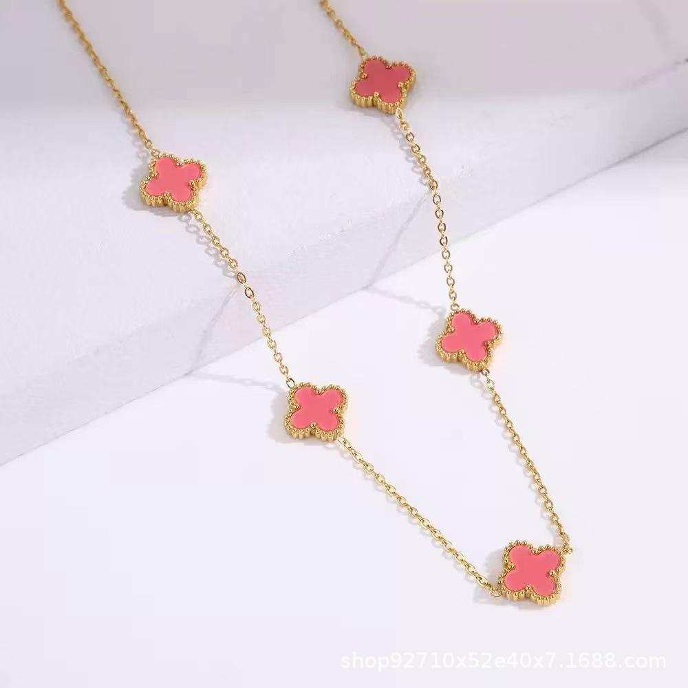 Ожерелье Двусторонний Клевер Удачи Титановая Сталь 18К Золото Титановая Сталь Ожерелье