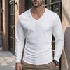 Herre V-hals Langærmet T-shirt Ensfarvet Slim Fit Basis Toppe Forår Efterår Afslappet Åndbar T-shirts Toppe