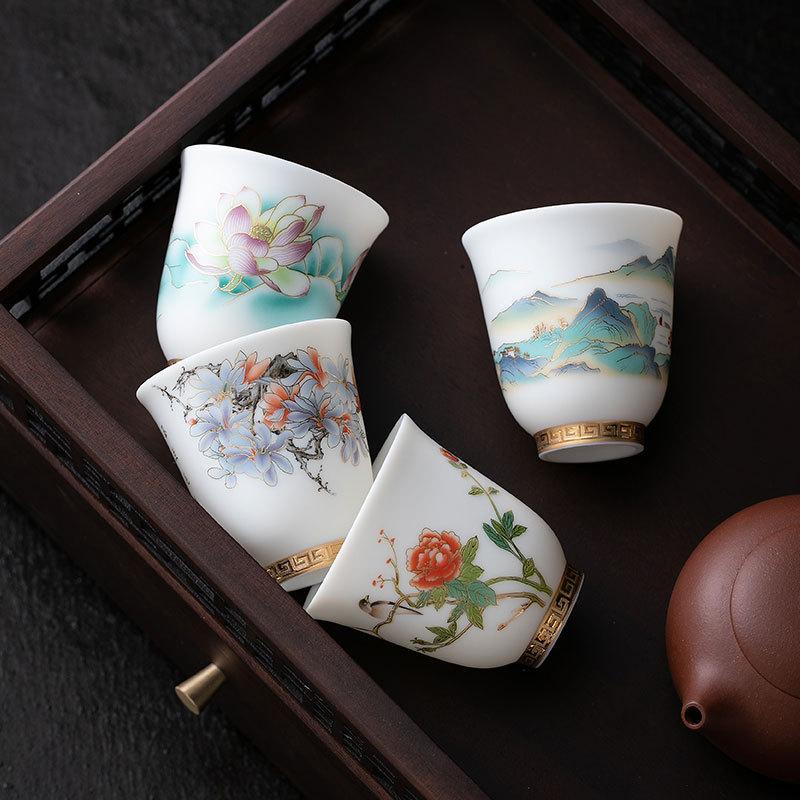 Teacup Master Cup Plain-fired White Jade Porcelain Tea Cup Tea Set Single Cup Tea Cup