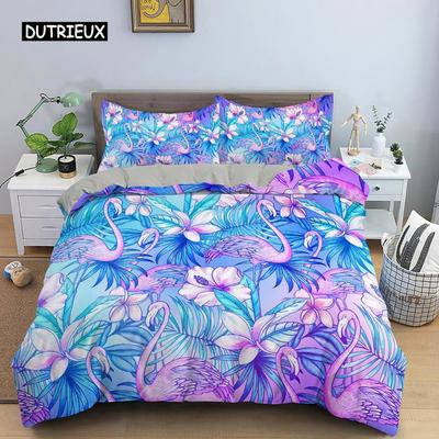 Комплект постельного белья Flamingo Purple Tropical Botanical Комплект постельного белья Coral Flamingo Soft Breathable Queen King Polyester Quilt Cover