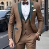 Customized Brown Men Suits Single Breasted Peak Lapel Slim Fit 3 Piece Jacket Pants Vest Full Sets High Quality Clothing