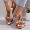Women Wedge Sandals Summer Bohemia Rhinestones Casual Platform Sandals Female Peep Toe Outdoor Beach Shoes
